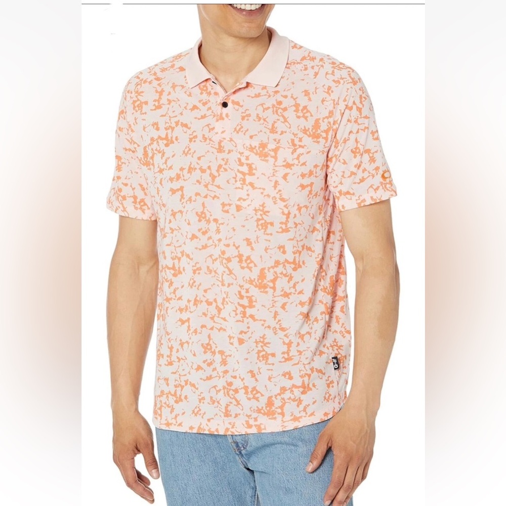 Oakley Golf Sand Camo Panel Polo Shirt Hydrolix Pocket Pastel Orange Sz XL